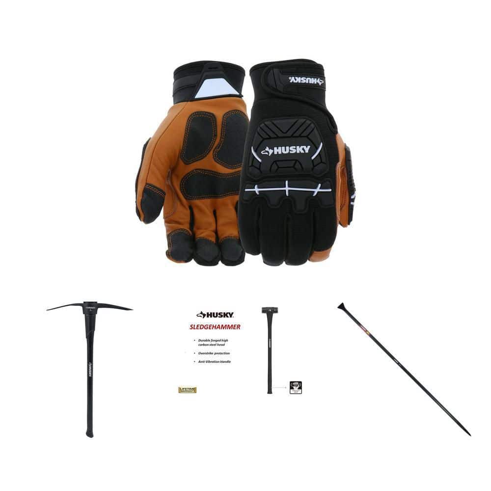 Husky Goatskin Impact Work Glove, 10 lb Sledgehammer, 69 in Bar, 5