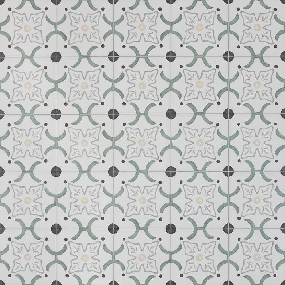Agave Flora Green and Gray Matte Porcelain Floor and Wall Tile