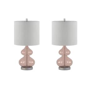 2-Lamp, 25 in. H Pink Modern A Bulb Type Table Lamp for Living Room with White Drum Shaped Shade