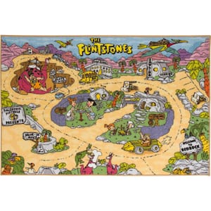 Multi-Color Kids Children Bedroom Nursery Flintstones Bedrock Road Map Educational Game Learning 5 ft. x 7 ft. Area Rug