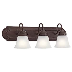 Independence 24 in. 3-Light Tannery Bronze Traditional Bathroom Vanity Light with Frosted Glass Shade