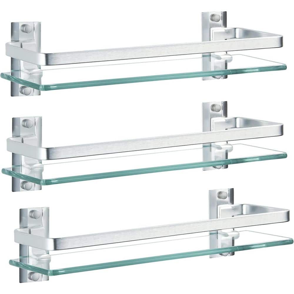 15.7 in. W x 4.6 in. D Silver Decorative Wall Shelf, 3-Pack Bathroom Glass 