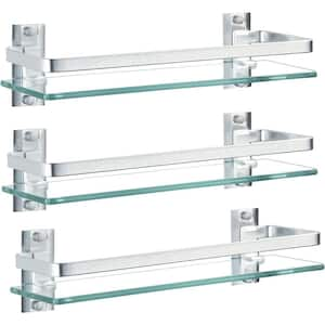 15.7 in. W x 4.6 in. D Silver Decorative Wall Shelf, 3-Pack Bathroom Glass Shelf