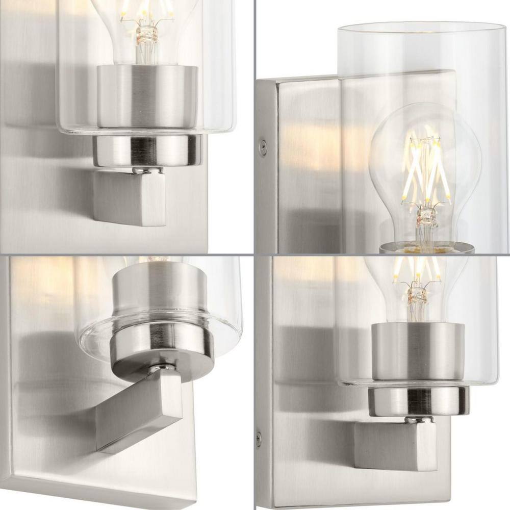 Goodwin Brushed Nickel Cylinder Vanity Light with Clear Glass Shade