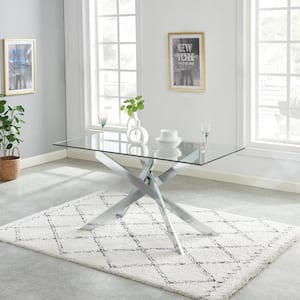 Krushi Rectangle Clear Glass 58.4 in. Cross Legs Dining Table (Seats 4)