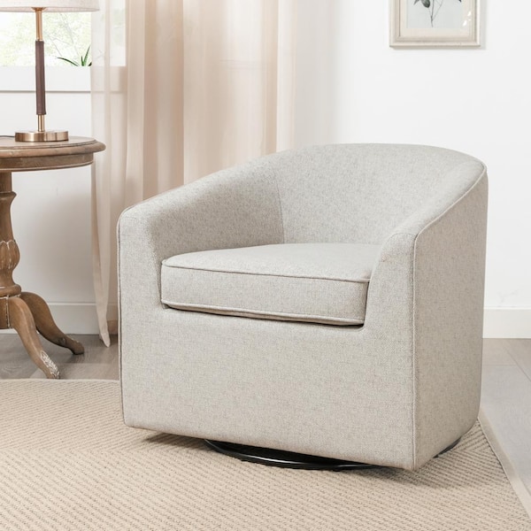 LUE BONA Linen Fabric Upholstered Swivel Barrel Chair Accent Chair with ...