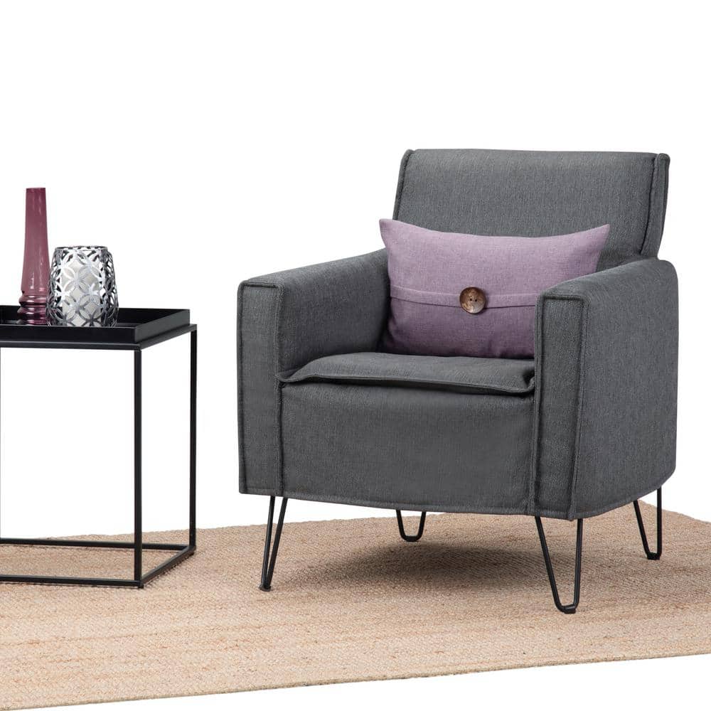 Slate Grey Faux Leather Handcrafted Wood Accent Chair