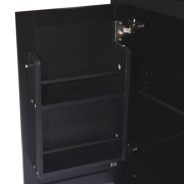 Cesicia Black Rubberwood Drop-Leaf Countertop 53.1 in. Kitchen Island Cart with Cabinet Door Internal Storage Racks and 3-Drawer