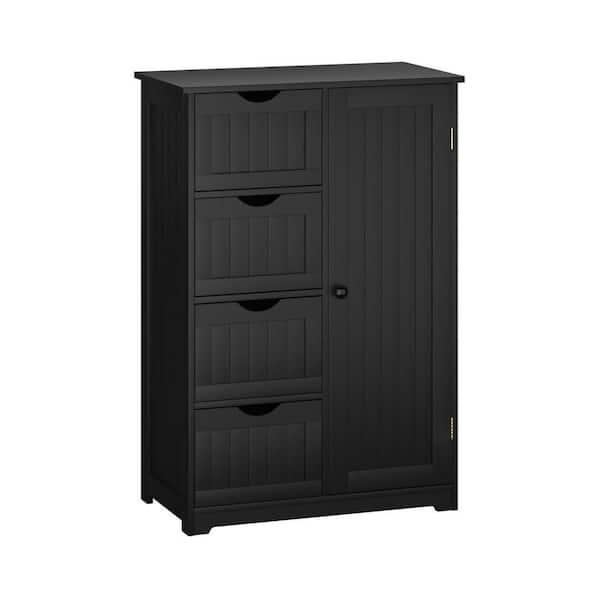 22 in. W x 12 in. D x 32 in. H Black Linen Cabinet with 4 Drawers and Door Cabinet