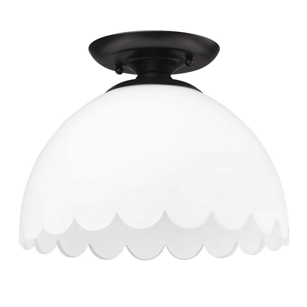 Dorinda 12.25 in. 1-Light Matte Black and Opal Semi-Flush Mount price history on PriceWatchPro