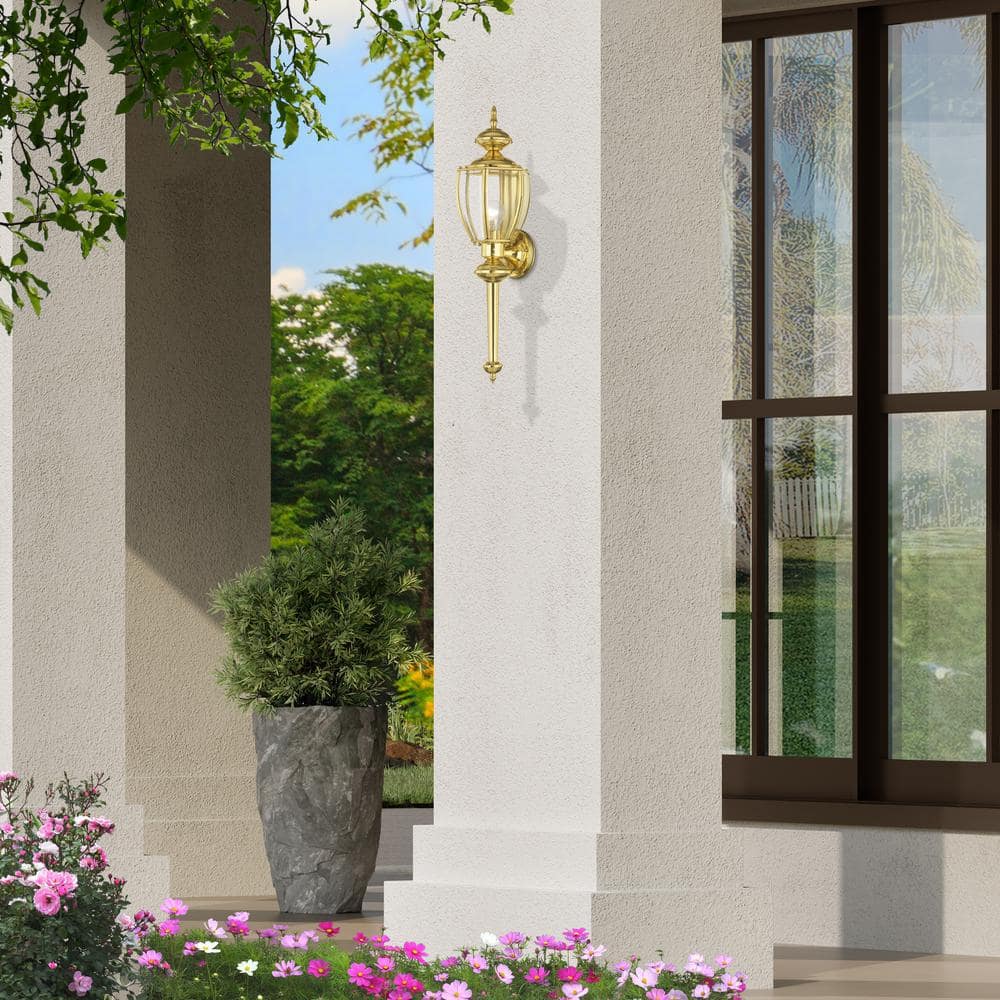 Elegant Polished Brass Outdoor Wall Lantern with Clear Beveled Glass