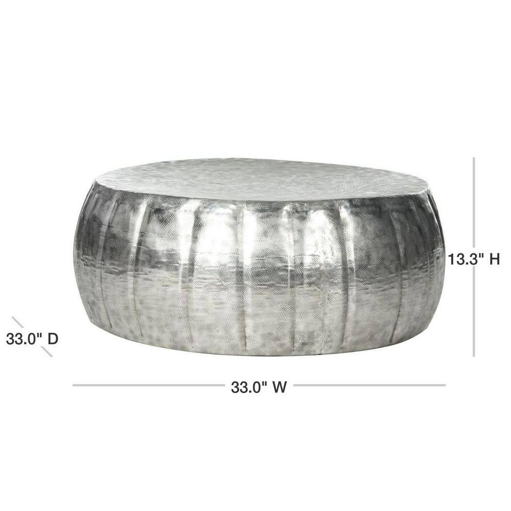 Silver Polished Round Metal Cocktail Table