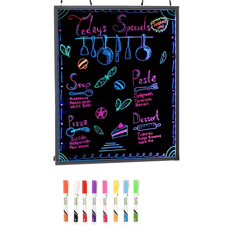 Alpine Industries 28 in. x 20 in. LED Illuminated Hanging Message Writing Board, Black