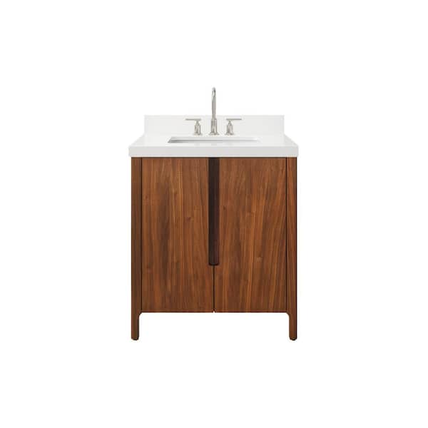 Sequoia 30 In. W x 22 in. D x 34.4 in. H Single Sink Bath Vanity in Noir Juglans with White Quartz Top and Chrome Faucet