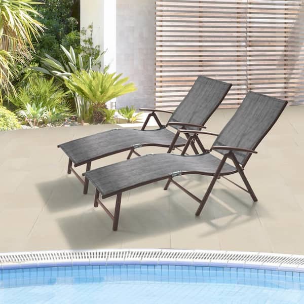 Pellebant 2-Piece Aluminum Adjustable Outdoor Chaise Lounge in Dark Gray