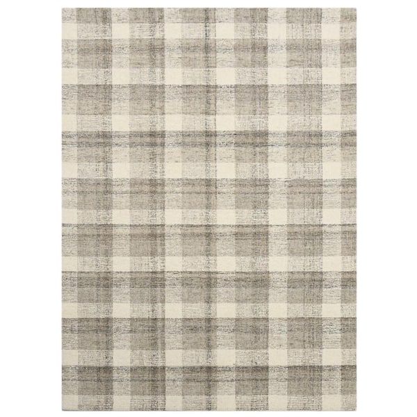 Tartan 5 x 8 Sand Plaid Pattern Area Rug for High Traffic Living Room Dining Room Bedroom