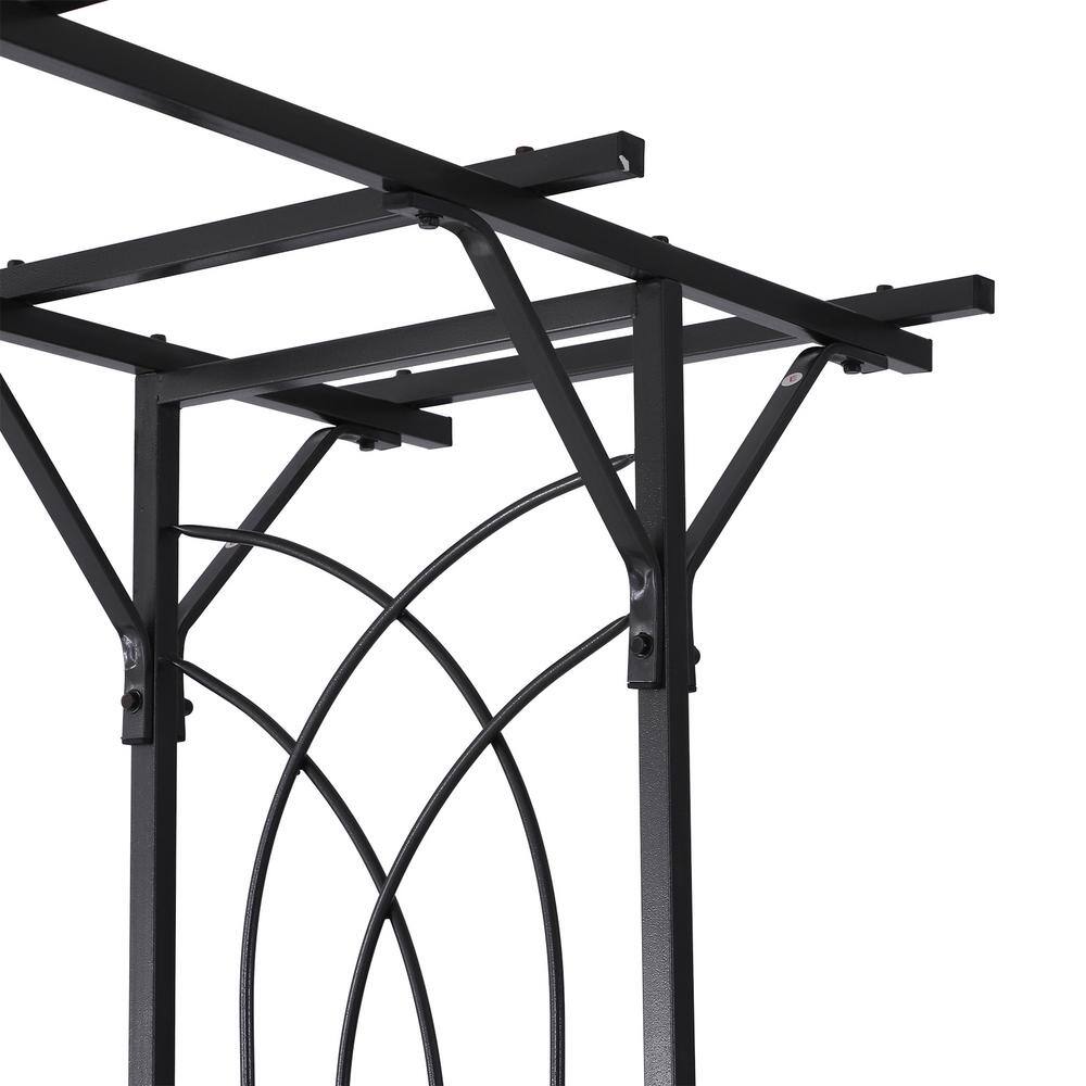 Elegant Black Metal Garden Trellis Arch with Scrollwork