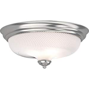 15 in. 3-Light Brushed Nickel Flush Mount with Frosted Ribbed Glass Bowl