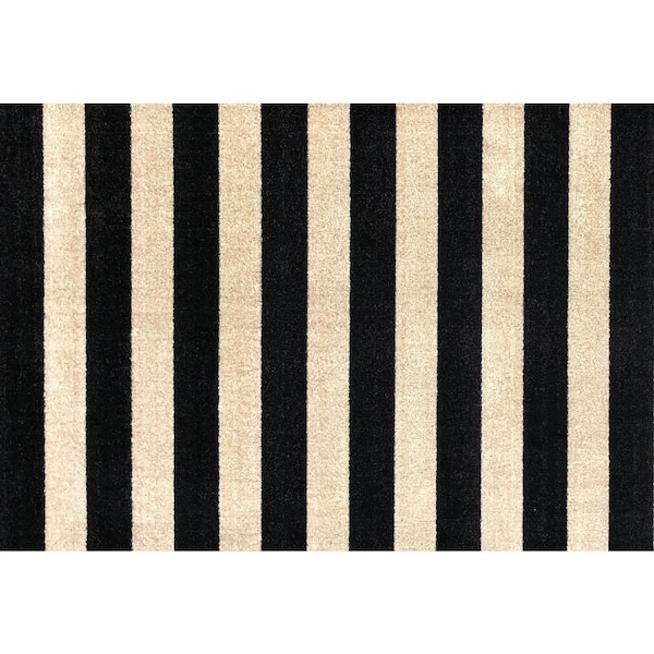 Farmhouse 1.67 ft. x 2.29 ft. Black and Cream Stripes Area Rug