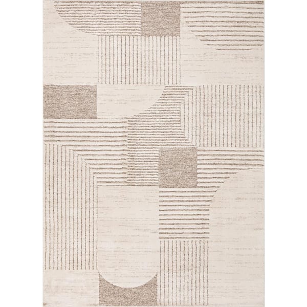 Retro Beige 8 ft. x 10 ft. Contemporary Area Rug