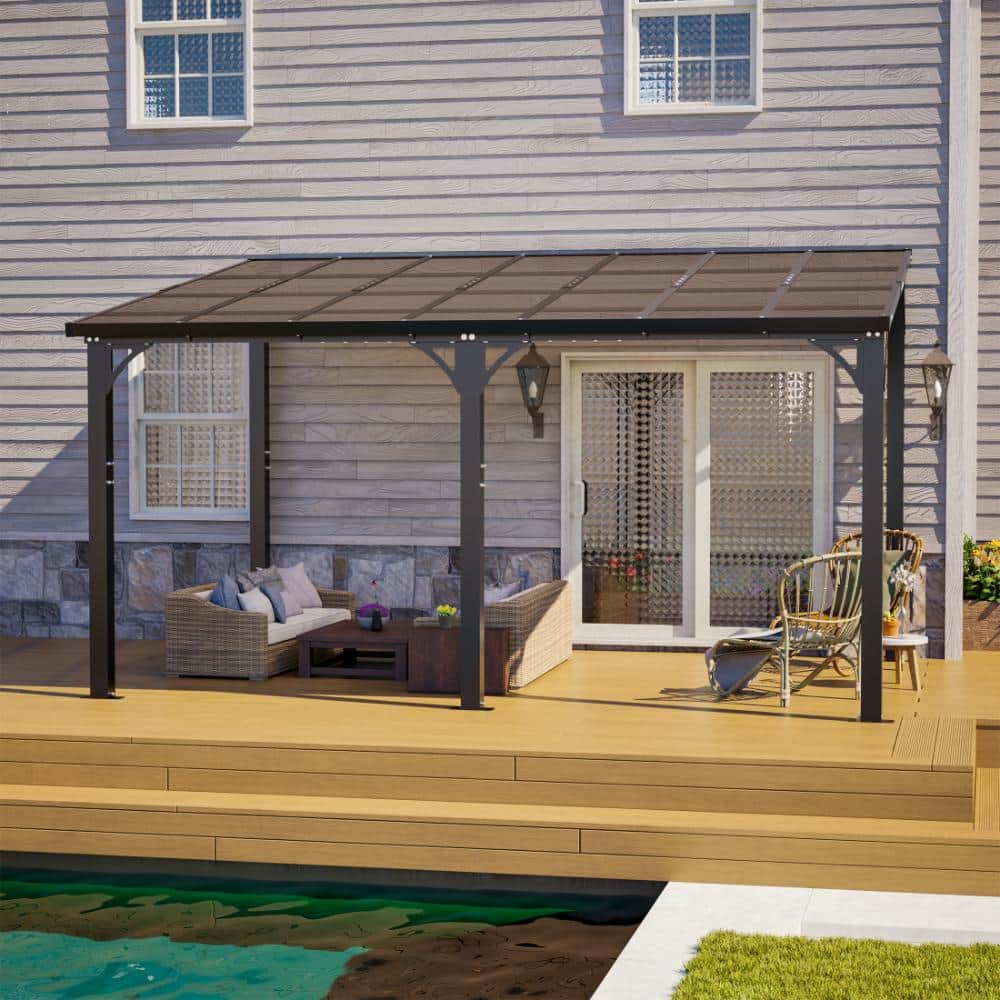 14 x 10 FT Brown Hardtop Gazebo, Heavy Duty Outdoor Pergola with Tinted Polycarbonate Roof, UV & Snow Resistant price history on PriceWatchPro