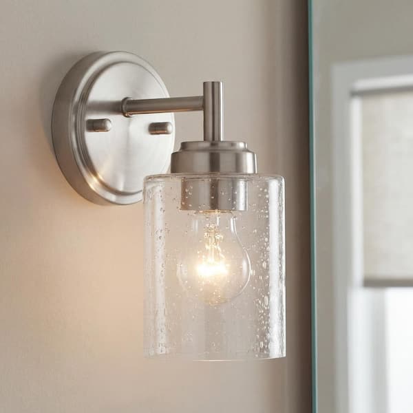 Winslow 1-Light Brushed Nickel Bathroom Indoor Wall Sconce Light with Clear Seeded Glass Shade