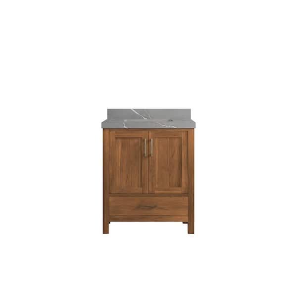 Willow Collections Malibu Teak 30 in. W x 22 in. D x 36 in. H Bath Vanity in Gold Teak with 2" Piatra Quartz Top