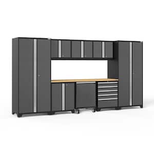 Pro Series 156 in. W x 84.75 in. H x 24 in. D 18-Gauge Steel Garage Cabinet Set in Gray (9-Piece)