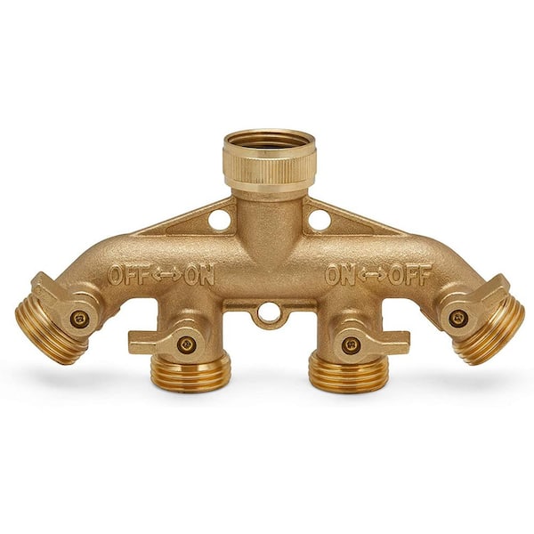 3/4 Inch Brass 4 Way Hose Pipe Splitter Nozzle Switcher Tap Connectors for Garden Irrigation 4 Way Hose Pipe Splitter