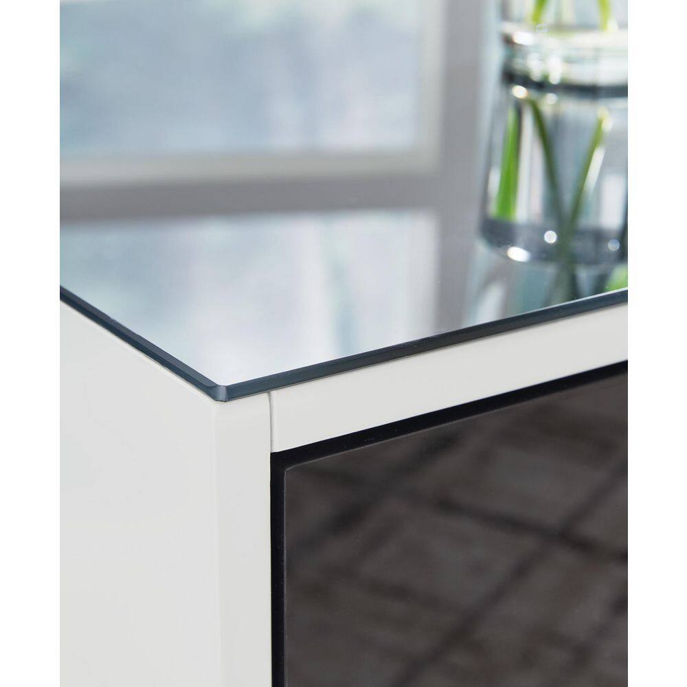 Black and White Glass Top Rectangular End Table with Storage