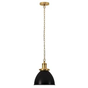 Elodie 60-Watt 1-Light Blackened Bronze Pendant Light with Black Metal Shade