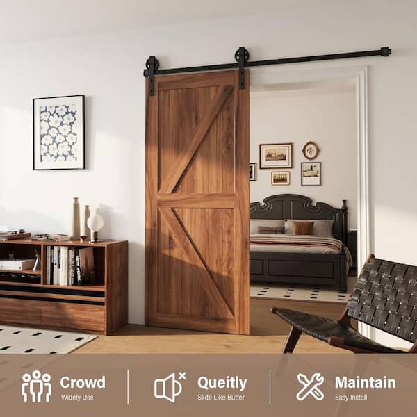 6 ft. /72 in. Black Sliding Barn Door Track and Hardware Kit with Vintage Bigwheel for Single Door