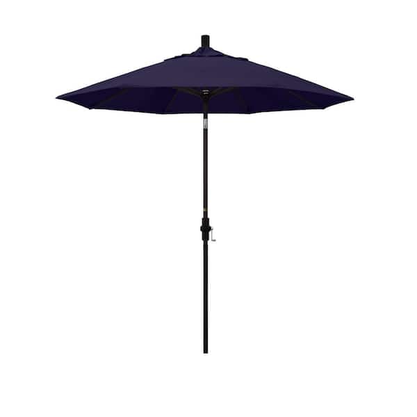 California Umbrella 7.5 ft. Bronze Aluminum Market Patio Umbrella Collar Tilt Crank Lift in Captains Navy Pacifica Premium
