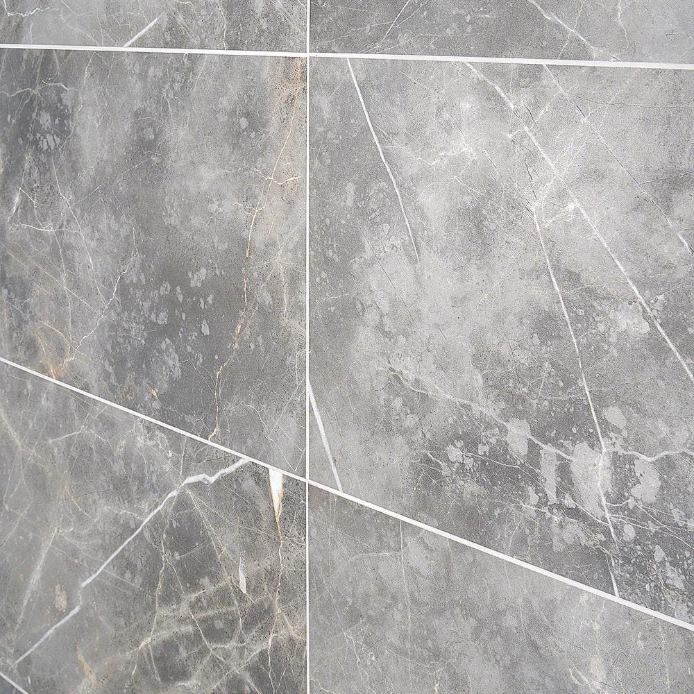 Grace Polished Gray Porcelain Marble Look Large Format Tile