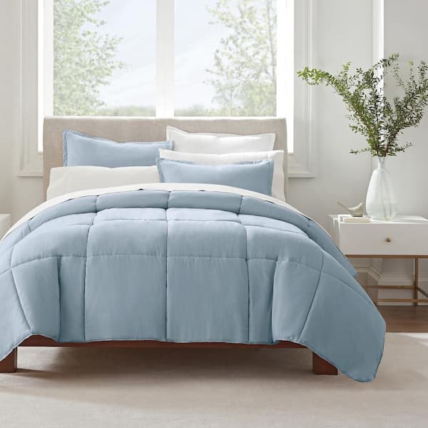 Serta Simply Clean 3-Piece Light Blue Solid Microfiber King Comforter Set