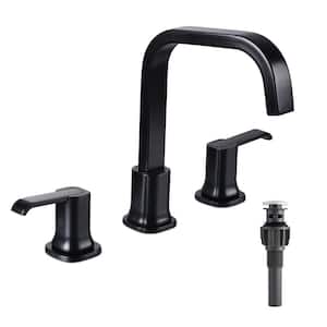 8 in. Widespread Double Handle Bathroom Faucet with Pop-Up Drain 3 Holes Brass Modern Sink Basin Faucets in Matte Black