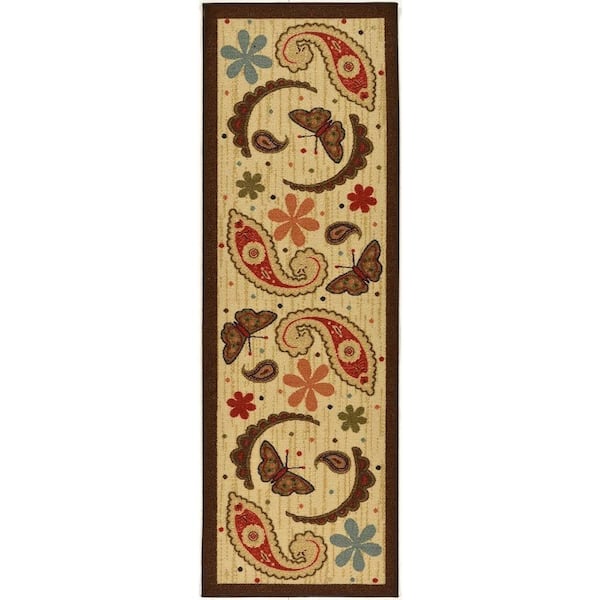Ottomanson Cookery Collection Non-Slip Rubberback Paisley 2x5 Kitchen Runner Rug, 1 ft. 8 in. x 4 ft. 11 in., Beige Paisley