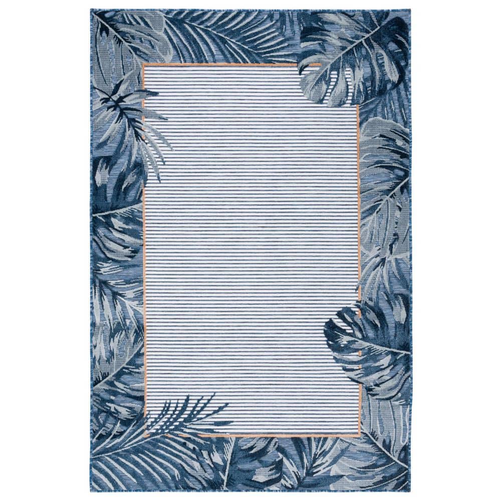 Cabana Ivory/Navy 5 ft. x 8 ft. Striped Leaf Border Indoor/Outdoor Area Rug price history on PriceWatchPro