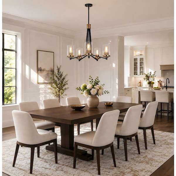 Modern Farmhouse 5-Light Sputnik Brass Chandelier Lighting with Clear Glass, Black Pendant Hanging Light for Dining Room