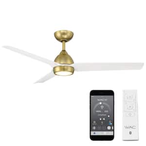 Mocha 54 in. Integrated LED Indoor/Outdoor 3-Blade Smart Ceiling Fan Soft Brass/Matte White with 3000K & Remote Control
