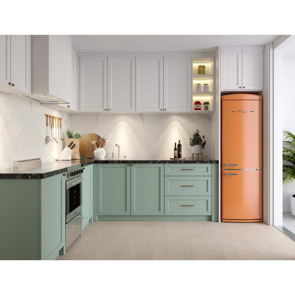 Creamsicle Orange Retro Bottom Freezer Refrigerator with Chrome Handles