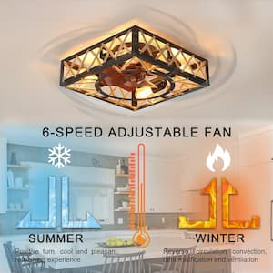 18 in. Indoor Black Caged Enclosed Smart Ceiling Fan with 4-Light and Remote, Low Profile Flush Mount Ceiling Fan