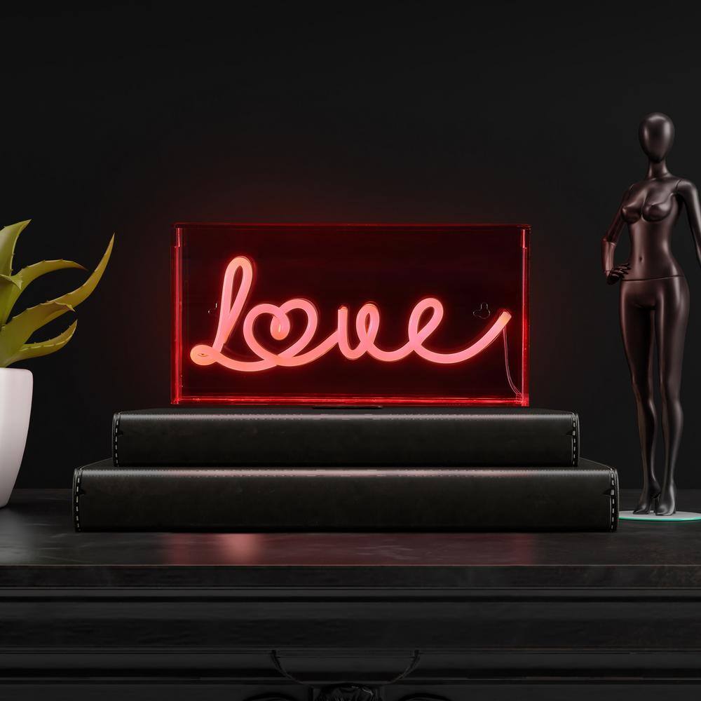 Love Red Acrylic Box USB LED Neon Light, 11.88" x 5.88"