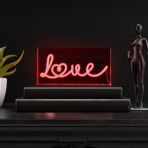 Love 11.88 in. x 5.88 in. Contemporary Glam Acrylic Box USB Operated LED Neon Night Light, Red