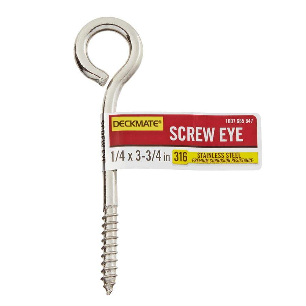 Deckmate Marine Grade Stainless Steel 1/4 X 3-3/4 in. Lag Thread Eye Bolt  867470 The Home Depot