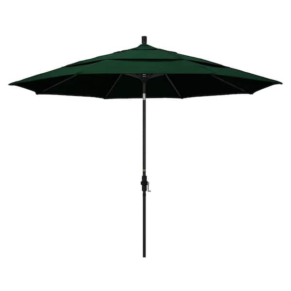 California Umbrella 11 ft. Aluminum Collar Tilt Double Vented Patio Umbrella in Hunter Green Olefin