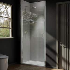 36-37 3/8 in. W x 72 in. H Semi-Frameless Pivot Shower Door in Chrome with Tempered Glass, 304 Stainless Steel Handle