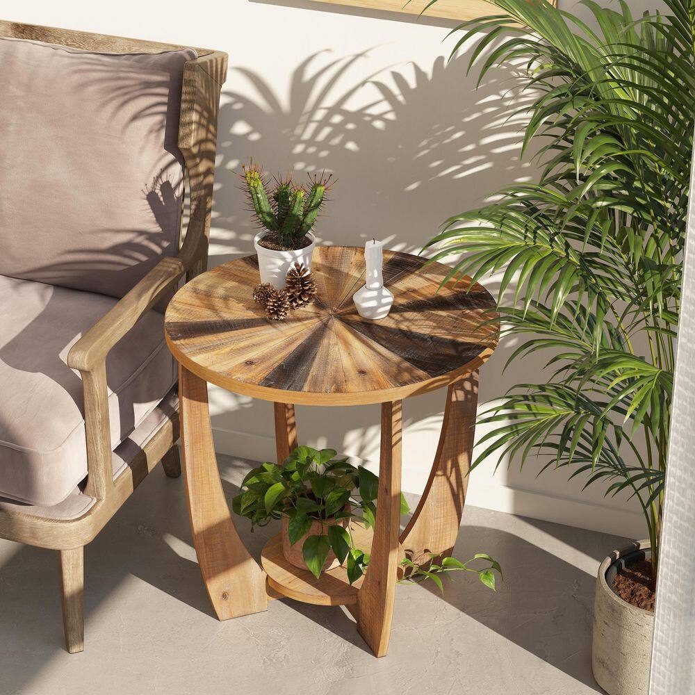 Rustic 23.75 in. Natural Round MDF End Table with Mixed Vintage Black and Natural Finish price history on PriceWatchPro