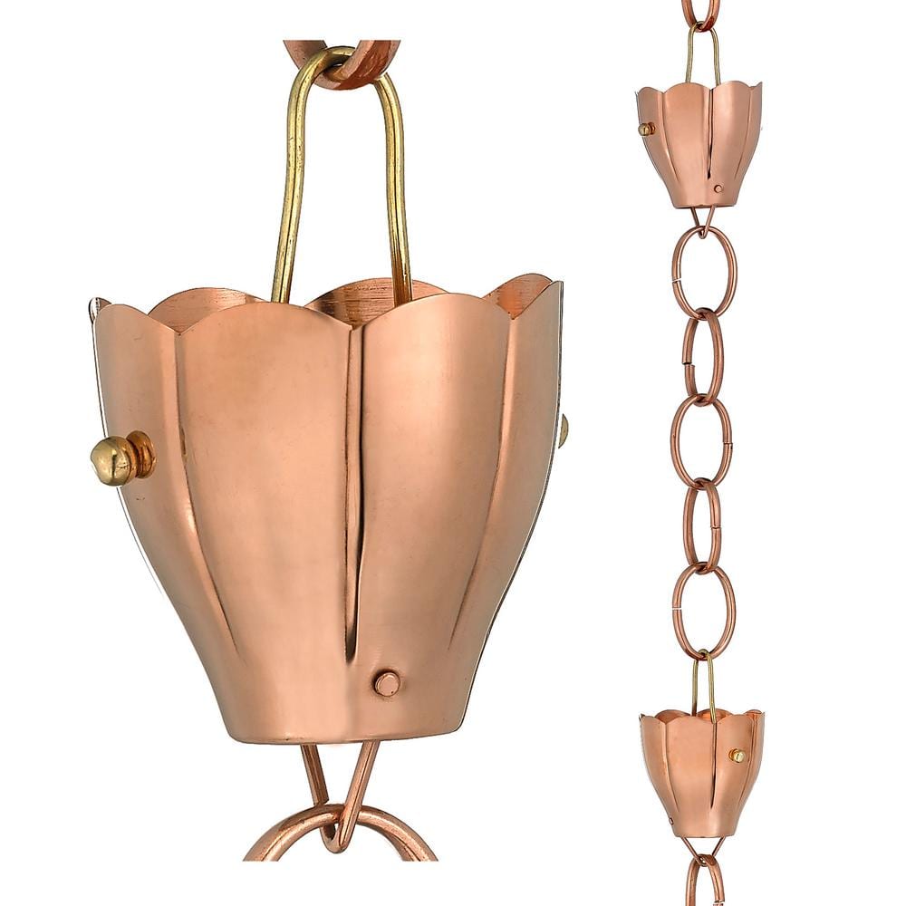 Good Directions 100% Pure Copper Crocus Rain Chain, 8-1/2 ft. Long, Large Cups, Replaces Gutter Downspout