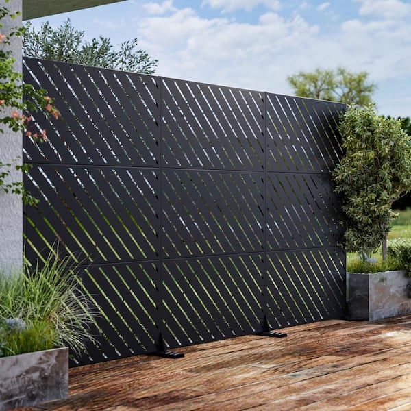 Dovelina Bernard 72 in. Galvanized Steel Garden Fence Outdoor Privacy Screen Garden Screen Panels in Black